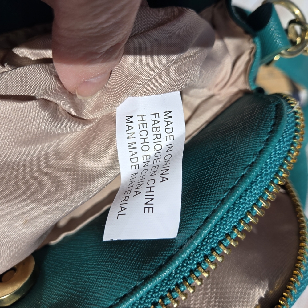 Green Crossbody Purse Teal Faux Leather Gold Hardware Double Zip Small Bag - Picture 13 of 16